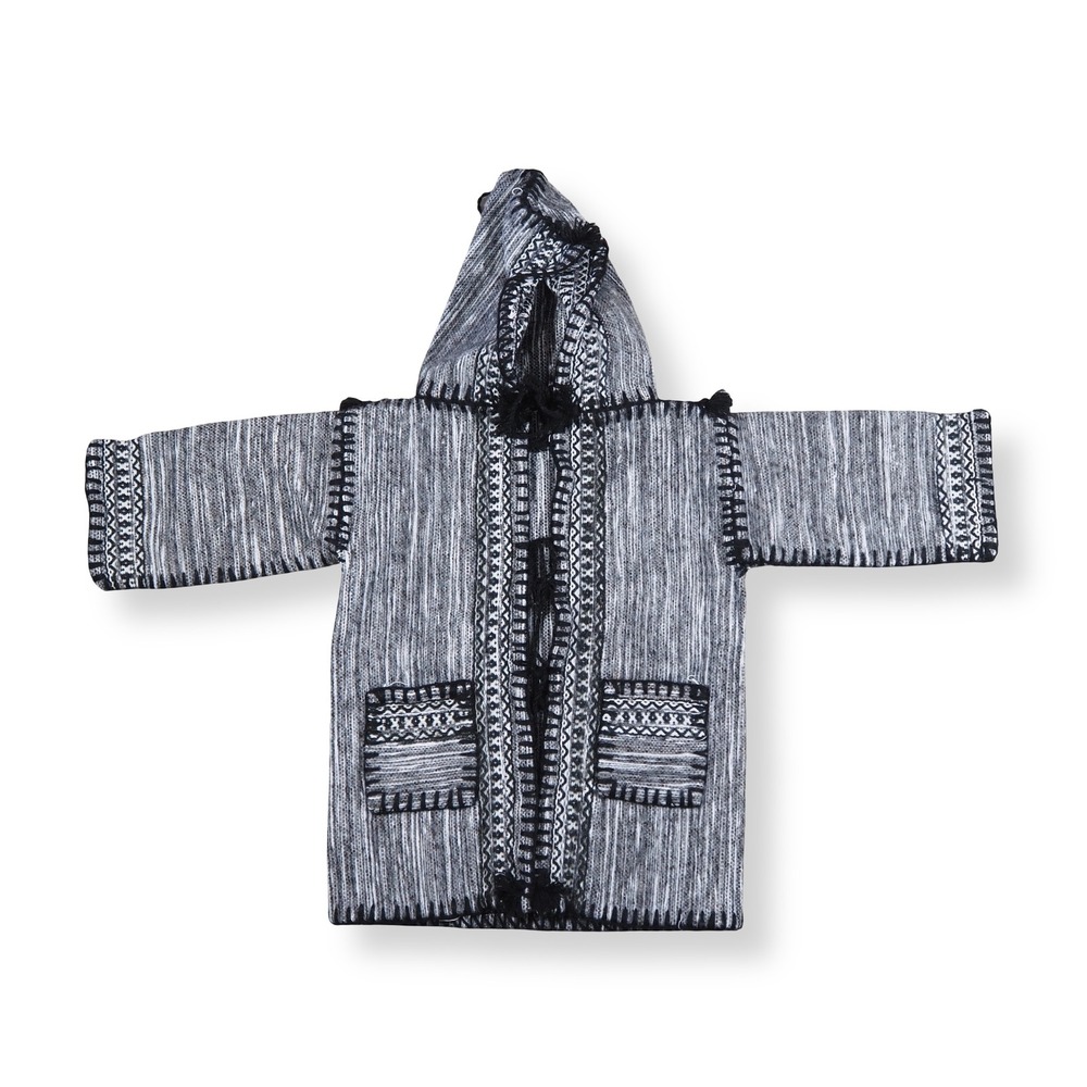 Hooded Poncho Cardigan Girls Size 4-6 Grey Black Boho Tribal Knit Jacket